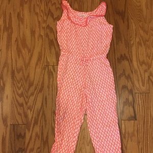 Coral jumpsuit with diamond pattern